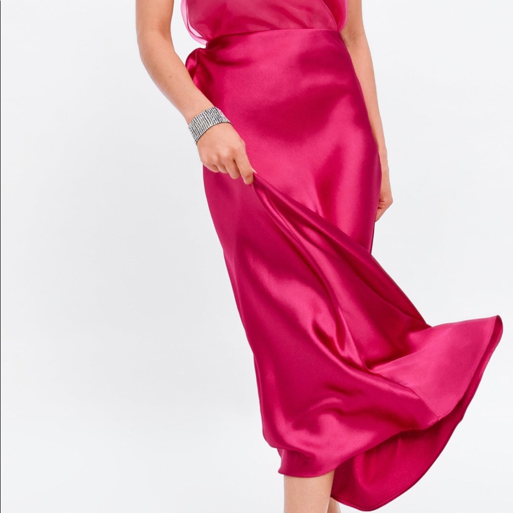 Hot pink satin skirt